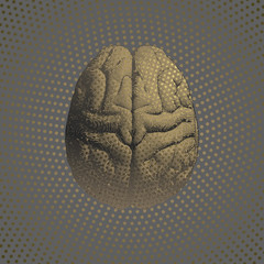 Gold engraving brain on polka dot BG