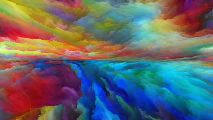 Crédence de cuisine en verre imprimé Mélange de couleurs Paysage abstrait virtuel