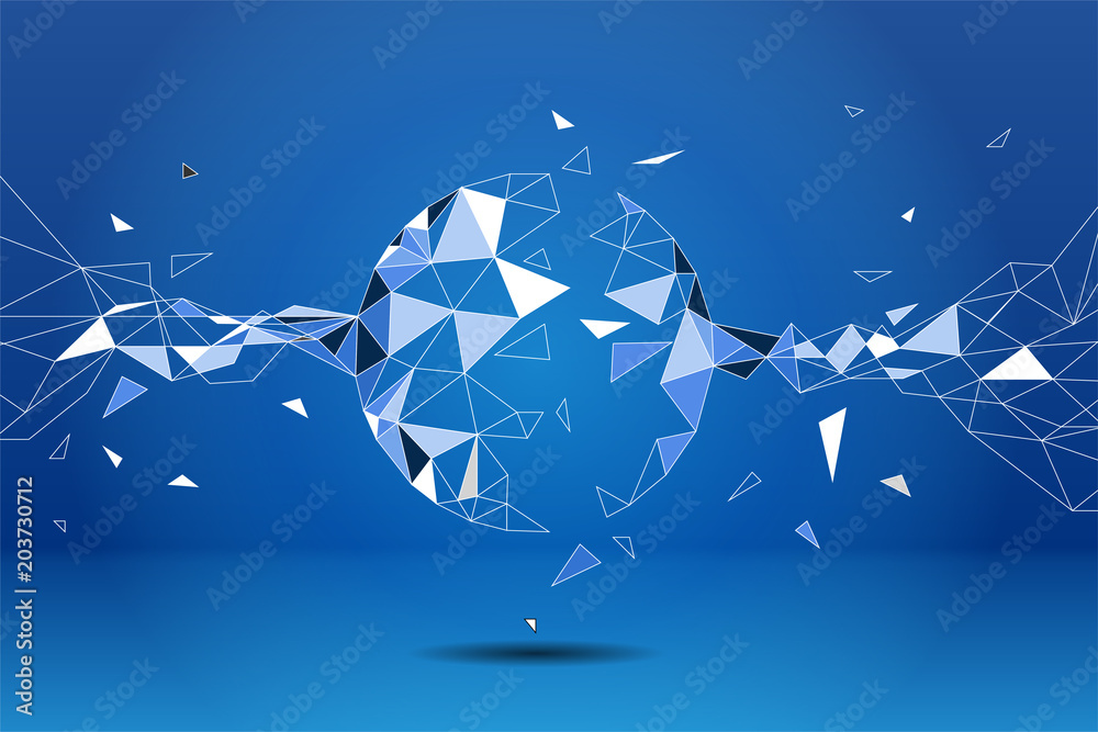 Poster Polygon particle build to sphere: Concept of Futuristic, Big Data, Data transform