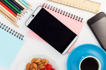 Office desk table of Business workplace and business objects,Image for education background and business office background.