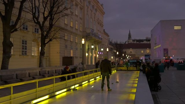 Curling rink with yellow lights