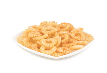 Yummy Round Shaped Yellow Snack Also Know as Round Ring Snack isolated on White Background