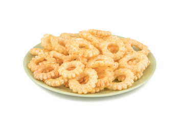 Yummy Round Shaped Yellow Snack Also Know as Round Ring Snack isolated on White Background
