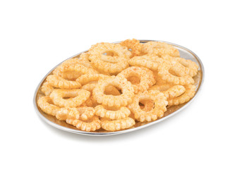 Yummy Round Shaped Yellow Snack Also Know as Round Ring Snack isolated on White Background
