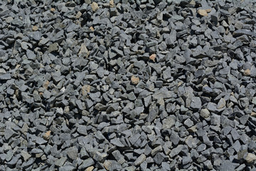 Close up of crushed rock pile used in road paving and  construction 