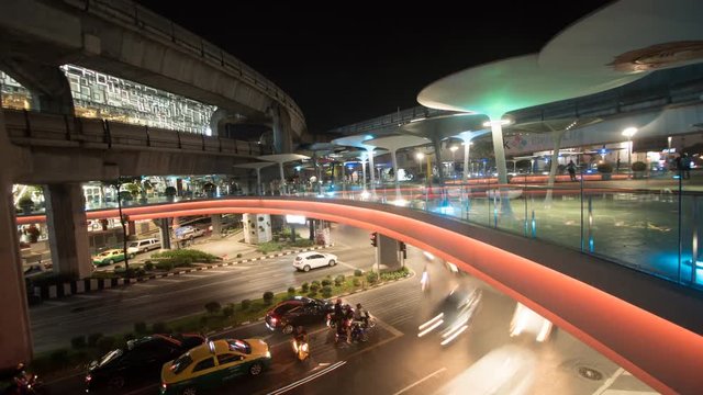 Busy traffic at shopping district in Bangkok, Thailand.
