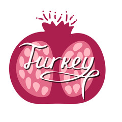 Hand-drawn turkish lettering with pomegranate on the white background.