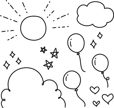 手書きの空と風船のイラストセット Stock Vector Adobe Stock