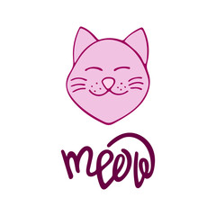 Happy hand-drawn cat with lettering on the white background.