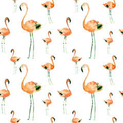 Hand Drawn Illustration With Flamingo. Exotic Summer Beach Motif. Swimwear Design, Wrapping,...