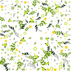 Fototapeta na wymiar Floral Spring and Summer Vector Wallpaper with Flowers, Leaves, Butterflies, Green Branches. Easter, Mother's Day, 8 March, Birthday, Wedding Background for Banners, Cards, Posters, Invitations.