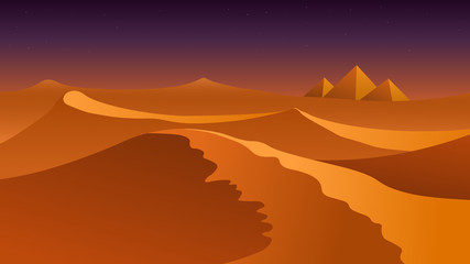 Evening desert. Flat illustration. 