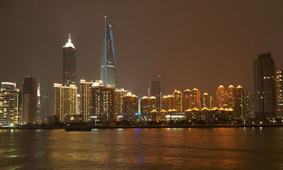 Some buildings of the Bund area (in Shanghai), at night