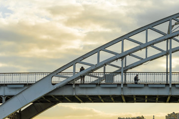 Closeup of a part of Passarelle Debilly seen from low angle during sunset