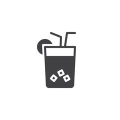 Ice tea drink vector icon. filled flat sign for mobile concept and web design. Cocktail glass with straw and lime simple solid icon. Symbol, logo illustration. Pixel perfect vector graphics