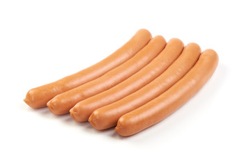 Fresh boiled Wiener sausages isolated on the white background.