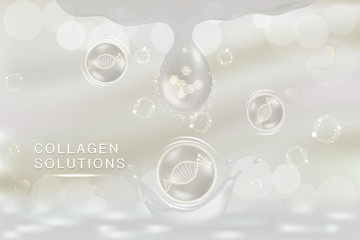 Collagen Serum drop, cosmetic advertising background ready to use, luxury skin care ad, Illustration vector.