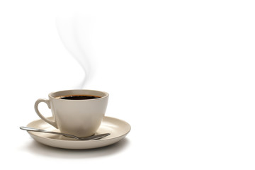 Cup of coffee with smoke isolated on white background