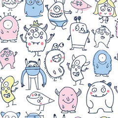 Wallpaper murals Monsters Cute monsters doodles seamless pattern