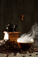 coffee beans and grinder good smell aroma drinking in morning for wake up