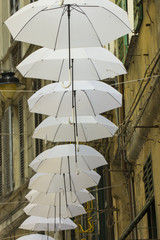 Ornamental umbrellas hanging in Genoa