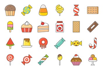 Sweets and candy icon set 1/2 filled outline design