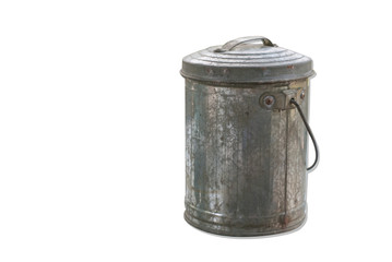 Silver aluminium vintage small bucket for saving money isolated on white background