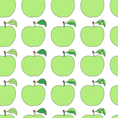 Seamless pattern with cartoon green apples.