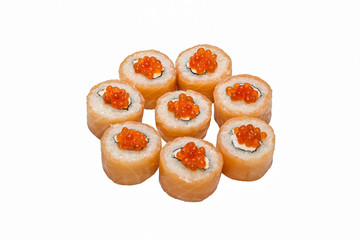 Rolls (maki) philadelphia, with soft cheese and red caviar.