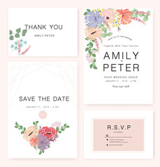 Elegant Wedding invitation card with flower watercolor theme