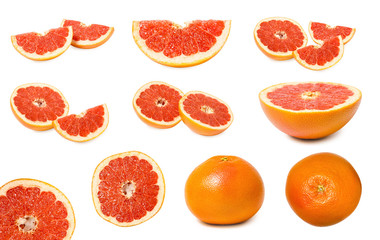 set of different delicious and juicy grapefruit, full of vitamins and antioxidants, isolated on white background