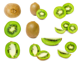 set of different juicy delicious and healthy ripe kiwi, isolated on white background