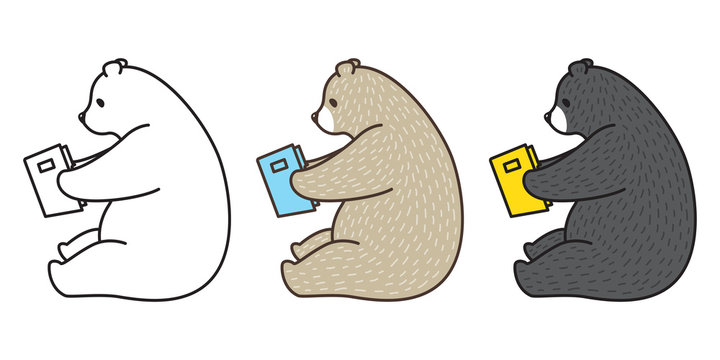 Bear Vector Polar Bear Icon Logo Panda Illustration Reading Book Character Cartoon Doodle