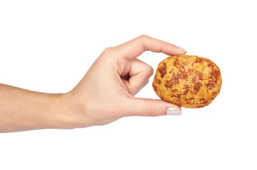 Homemade sweet butter cookies with hand isolated on white background