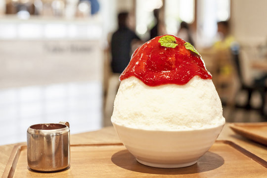Ice milk Korean dessert, bingsu with strawberry