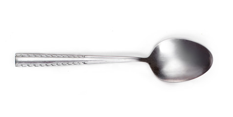 Steel tablespoon. Dinning silver spoon isolated on white background. Kitchen utensils concept,...