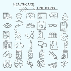 Set healthcare vector line icons, editable stroke