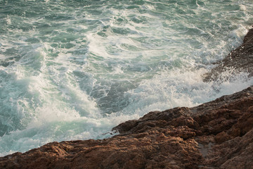 Waves splashing onto rocks, rocky coastline, South China Sea, Guangdong province, China
