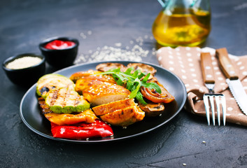 chicken meat with grilled vegetables