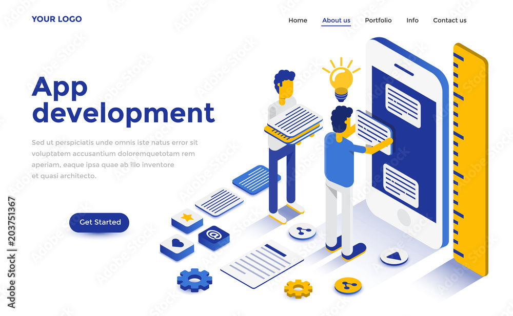 Canvas Prints flat color modern isometric concept illustration - app development