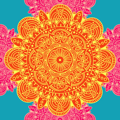 Seamless ethnic pattern with floral motives. Mandala stylized print template for fabric and paper. Boho chic design. Summer fashion.