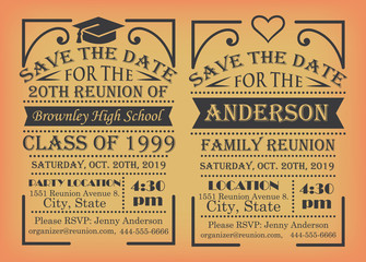 Set of reunion designs for school and family reunion