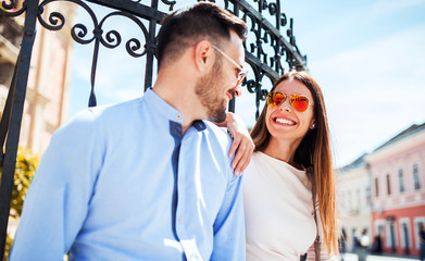 Dating. Romantic couple having fun in the city. Love and romance