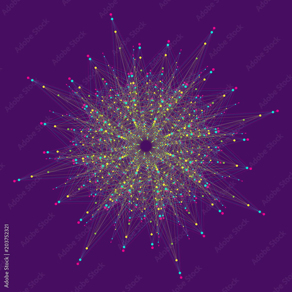 Leinwandbilder Big data visualization. Artificial Intelligence and Machine Learning Concept. Graphic abstract background communication. Perspective backdrop visualization. Vector illustration.