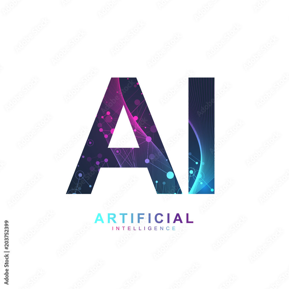 Aufkleber Artificial Intelligence Logo. Artificial Intelligence and Machine Learning Concept. Vector symbol AI. Neural networks and another modern technologies concepts. Technology sci-fi concept