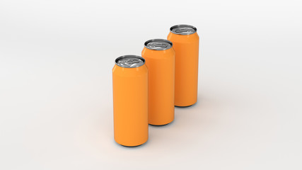 Raw of orange soda cans