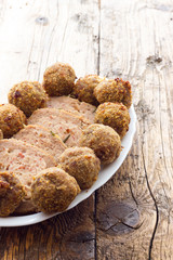Fried meat meatballs in oil