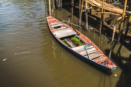 Boat in the revier with sunlight.
