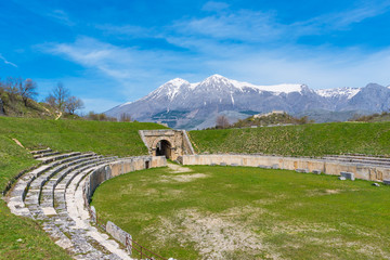 Alba Fucens (Italy) - An evocative Roman archaeological site with amphitheater and ruins of...