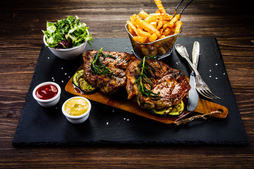 Grilled beefsteak with french fries